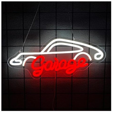 HUANTY d'Ambiance Apaisante Lampe Enseigne Lumineuse LED Garage À Intensité Variable, Alimentée par USB, pour Garage, Atelier, Bureau, Décoration Murale, 40cmx17cm