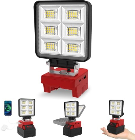 T-SUNUS LED Work Light Compatible with mil-wau-kee 18V/20V Batteries | 48W 5200LM Flood Light with USB & Type C Charging, Low Voltage Protection, ideal for Emergency Garage Workshop DIY