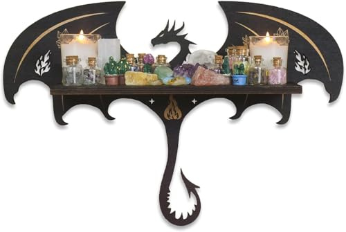 FNYDOX Gotisches Drachen Wandregal - Mystisches Schweberegal aus Holz für Kristalle & Deko im Hexen-Stil.