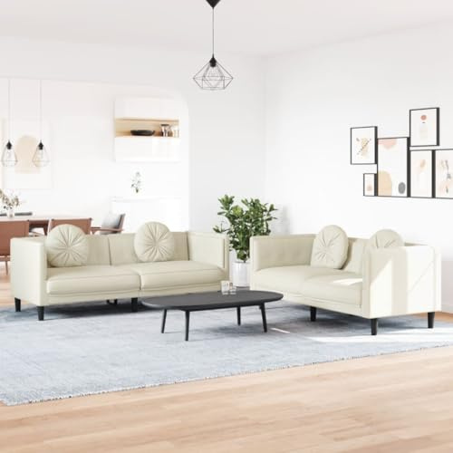 Emmtore Sofagarnitur, Sessel Couch Sofa für Wohnzimmer, Loungesofa Polstersofa mit Kissen, Couchgarnitur Sitzmöbel,Modern,Creme,2-Sitzer + 3-Sitzer