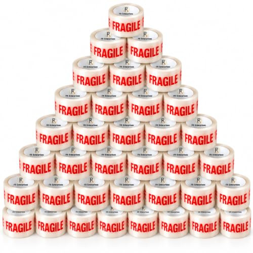 Fragile Heavy Duty Packing Tape 48mm x 66m Strong Adhesive Parcel & Packaging Tape, FSC Certified Shipping Tape for Cardboard Boxes, Postage, Moving House, Storage & Warehouse Use | Pack of 36