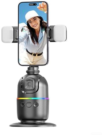 Für 360 Grad drehbarer Gimbal für Stabilisator mit Fernauslöser für stabiles Filmmaterial und Gesichtsverfolgung, kompatibel mit Smartphones für Live-Streaming und Reisen (P03 Dual Lights)