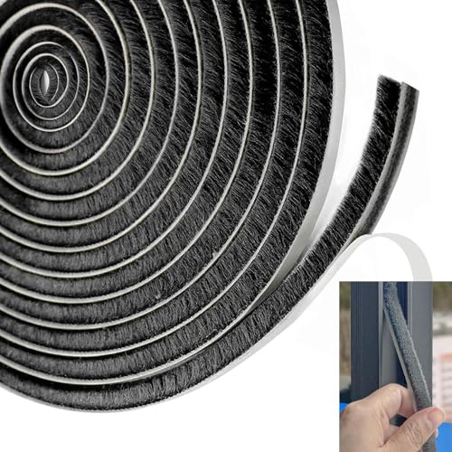 ZY-otu Bande d'étanchéité à brosse autocollante 10 m, 9 mm x 9 mm, joint de brosse pour porte, joint brosse pour volet roulant pour garde-robe