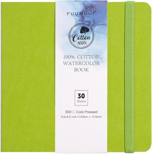 Aquarell Skizzenbuch 14x14cm 100% Baumwolle - 30 Blatt 300g/M² Säurefreis Premium Watercolor Paper, Kaltgepresst & Geleimt | Ideal für Aquarellmalerei Zeichnung und Handlettering, Weiß