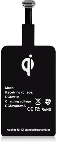 USB-C Qi Kabelloser Ladeempfänger 1300mA für Samsung Galaxy S21, A52s, A72, A32, A12, A51, A50, Google Pixel, Huawei, LG, Sony – Ultrathin Adapter für kabelloses Laden