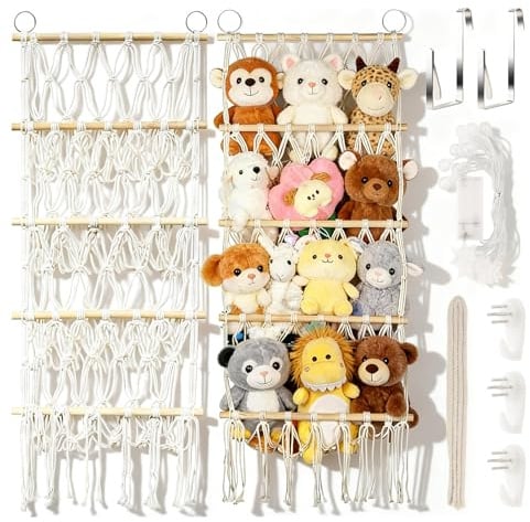 42 cm Kuscheltier Aufbewahrung Netz,Kinderzimmer Spielzeug Organizer | Hängender mit Haken,Raumdekoration,Storage Cuddly Toys Storage Net Toy mit Lichter,for Children's Room Bedroom Living Room