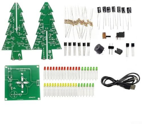 LED Blinkender Weihnachtsbaum Kit - DIY Elektronischer Bausatz mit Musik, 36 RGB-Lichter für Feiertagsdekoration, pädagogisches STEM-Projekt für Anfänger (A)
