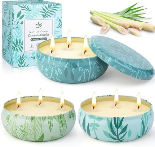 Citronella Kerze Outdoor Groß, 36OZ Zitronella Garten Kerzen Draußen | Outdoor Kerzen Zitrone mit 3 Docht Natürliche Sojawachs Kerzen Set für Garten Camping Terrasse Picknick Pool Sommergeschenk