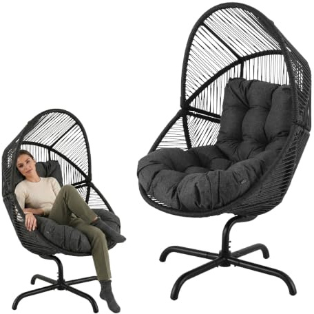 di volio Gartensessel Loungesessel PE-Rattan drehbar wetterfest Garten Leno | 15 cm Sitzkissen, Stahlgestell, 360° drehbar, PE-Rattan, UV-beständig, bis 150 kg belastbar, abnehmbarer Bezug
