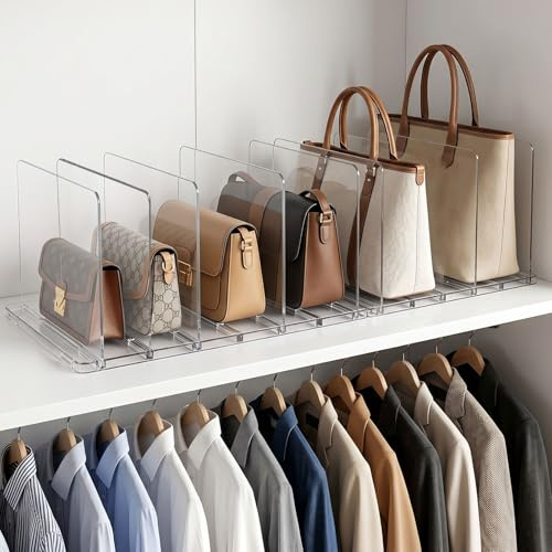 2 Stück Handtaschen Trenner 4 Kammer, Verstellbarer Acryl Regaltrenner, Transparenter Schrank Organizer, Abnehmbare Taschen Aufbewahrung für Kleiderschrank,Bücherregal