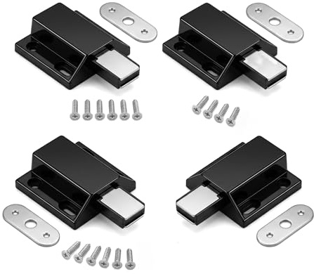 Push to Open Magnetic Door Catches, 4 Pack Heavy Duty Magnetic Cabinet Latch with 15lbs Strong Magnet, Nail-Free Adhesive Install Handleless Door Opener for Cupboard, Wardrobe, Glass & Internal Doors