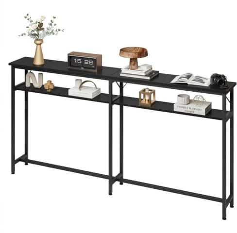 GarveeMore Table Console Longue 180 cm à 2 Niveaux - Rangement Pratique pour Salon, entrée, Bureau - Structure métal résistante