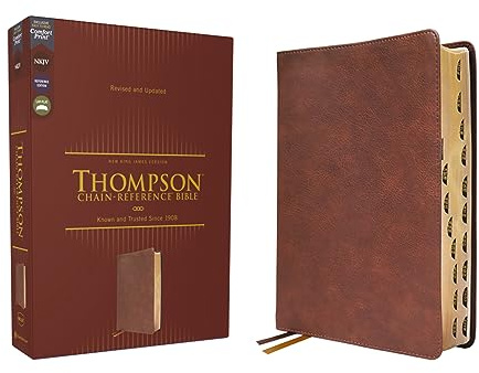 NKJV, Thompson Chain-Reference Bible, Leathersoft, Brown, Red Letter, Thumb Indexed, Comfort Print