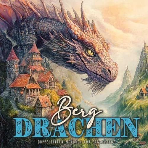 Berg-Drachen Malbuch für Erwachsene Doppelseitig: Drachen Malbuch für Erwachsene | Fantasy Drachen Malbuch Graustufen | Drachen Malbuch für Fortgeschrittene