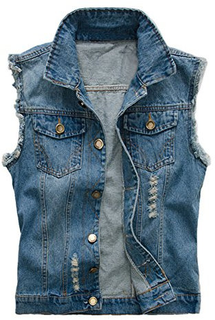 semen Men Claasic Slim Destoryed Sleeveless Denim Vest Casual Jeans Gilet Jacket Pockets Cowboy Waistcoat Outwear