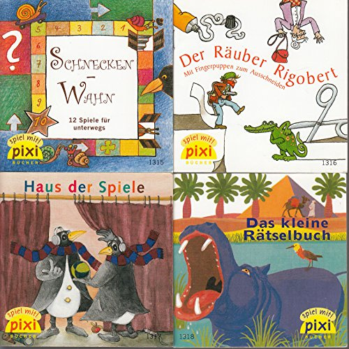 4 Pixi-Bücher aus Serie 148: Nr. 1315 Schneckenwahn; 1316 Der Räuber Rigobert; 1317 Haus der Spiele; 1318 Das kleine Rätselbuch.