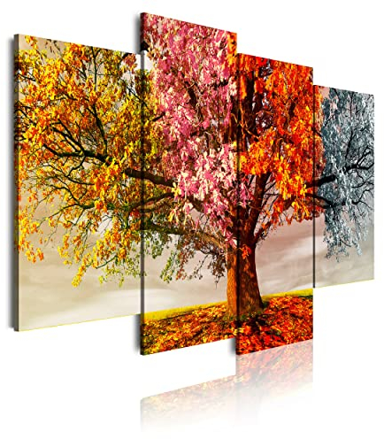 DekoArte 402 - Modernes Bild, digitalisierter Kunstdruck | Dekoratives Bild für den Salon oder das Schlafzimer |Stil Landschaft Bäume vier Jahreszeiten | 4 Teile 120 x 85 cm