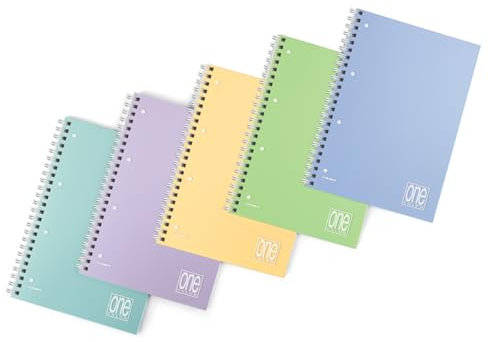 Blasetti One Color - Quaderno PASTELLO con spirale laterale con fori archiviazione, Confezione 6 pezzi, Carta 80gr, Copertina lavabile monocromatica in plastica - Rigatura 5M (Quadretti 5mm)