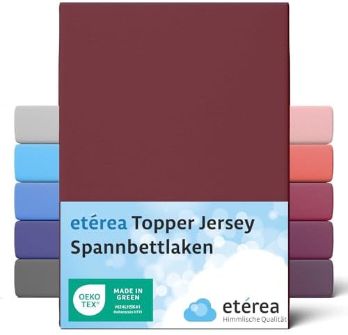 etérea Jersey Topper Spannbettlaken 200x200-200x220cm Bordeaux für 5-10 cm Steghöhe 100% Baumwolle - Oekotex Spannbetttuch Matratzen Bett Bezug - Bettlaken 200x200cm - 200x220cm Rot