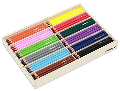 Betzold - 144 Dreikant-Stifte in Holzbox - Kinder-Malstifte Buntstifte Farbstift