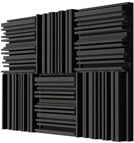 BXI Thick Acoustic Foam Panels, 30 X 30 X 5 cm 6 Pcs Broadband Sound Absorbing Foam, Dense Soundproof Padding Tile, Recording Studio Foam Absorber, Groove Decorative 3D Wall Ceiling Panel