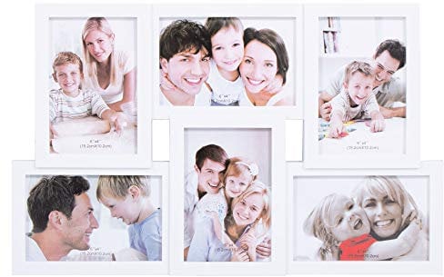 SPRINGOS Bilderrahmen Mehrfachrahmen für 6 Fotos 44 x 28 cm Fotorahmen Collage Querformat Kunststoff Weiß