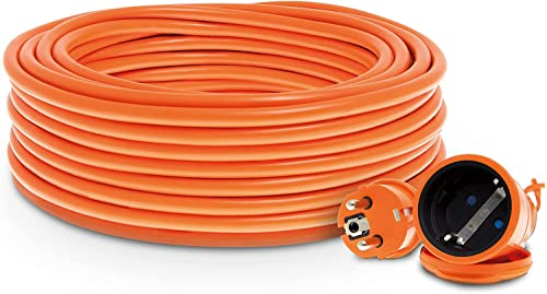 KEL Cavo di prolunga per tosaerba, colore arancione per uso esterno IP44, Schuko, 3G1,5 mm², 20 m