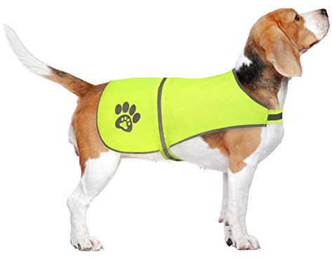 SPOFLY Hundeweste, neongelbe Jagdweste, Sicherheits-reflektierende Hundejacke passt, Klettverschluss, hohe Sichtbarkeit und Sicherheit von Jägern, Autos und Anderen (Neongelb, XS)
