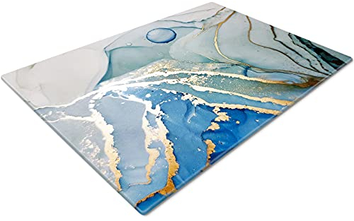 Gold Teal Blue Glass Chopping Boards | Non Slip, Cutting Boards for Kitchens | Small Worktop Savers