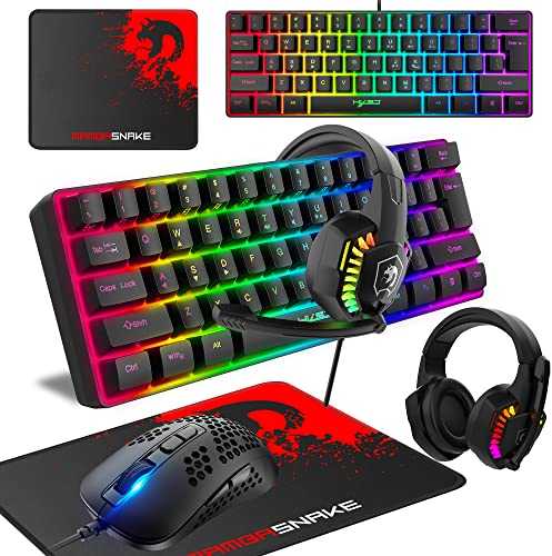 Gaming-Tastatur, 60% kabelgebunden, kompakt, 61 Tasten, 11 RGB-Lichteffekt mit vollen Tasten, Anti-Ghosting, kabelgebundene Gamng-Maus, 2400 DPI