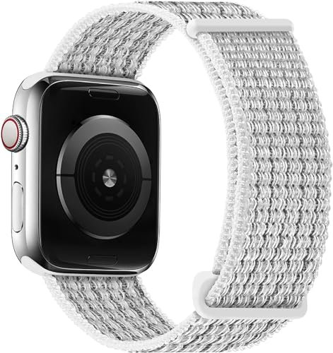 OXWALLEN Velcro Solo Loop Adjustable Braided Cinturino Compatibile con Apple Watch 9/8/7/6/5/4/3 SE 2/1 41mm 40mm 38mm, Nylon Elastico Regolabile Sportivo Ricambio Strap per iWatch Summit White