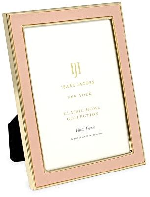 Isaac Jacobs Bilderrahmen, 10.2x15.2 cm, rosa Leder mit goldfarbenem Metall (vertikal und horizontal), Fotogalerie (10.2x15.2 cm, rosa mit goldfarbenem Metall)