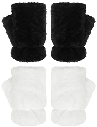 2 Paar Damen Winter Pelz Handschuhe Fingerlose Fäustlinge Kunstpelz Handschuhe