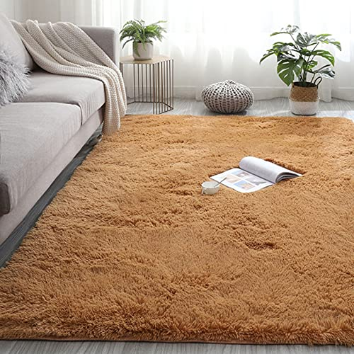 Shaggy 120x220cm Carpet Wohnzimmer Schaffell Teppich Zottige Teppiche rutschfeste Unterseite Weiche für Esszimmer oder und Die Küche Cafe Lounge Sofas Usw, Hellbraun