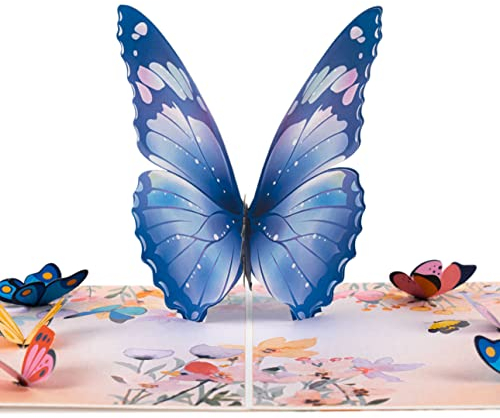 LIMAH® Pop-Up Schmetterling Karte/für Frau, Mann als Geburtstagskarte, Dankeskarte oder für Gute Besserung/Motiv 3D Schmetterlinge und Wiese in Aquarell