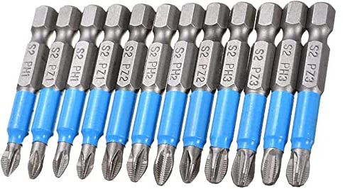 Fixinus 12-teiliges Kreuzschlitz-Pozidriv-Schraubendreher-Bit-Set, magnetisch, 1/4-Zoll-Sechskantschaft, Kreuzschlitz-Antriebsbit, Power-Bohrer PZ1, PZ2, PZ3, PH1, PH2, PH3-50 mm Länge