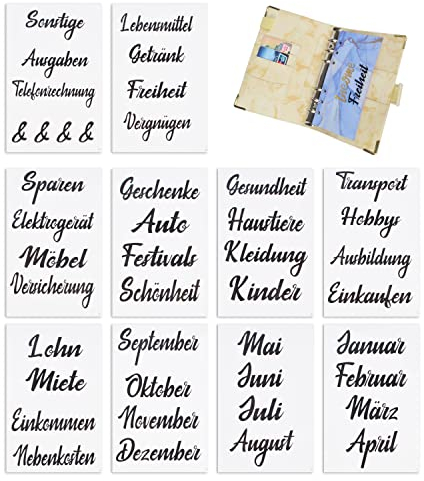 10 Blätter Budget Planner deutsche Beschriftung Aufkleber Umschlagmethode Sparen Deutsch Budgetplaner Zubehör Deutsche Stickers für Spar Challenge Geld Organizer