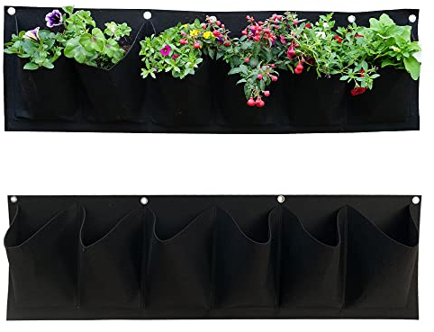 KUGARD Pflanzbeutel zum horizontalen Aufhängen als Wandbegrünung | Waagrechte Pflanztasche aus Vlies 100x30 cm | Hängende Pflanzsäcke für jegliche Pflanzen wie Immergrün Erdbeeren & Kräuter