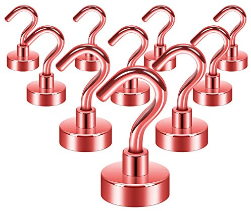 Neosmuk Magnethaken,10 kg robuste Erdmagnete mit Haken, extra starker Kreuzfahrt-Haken zum Aufhängen, magnetischer Aufhänger für Kabinen, Grill (rot, 10 Stück)