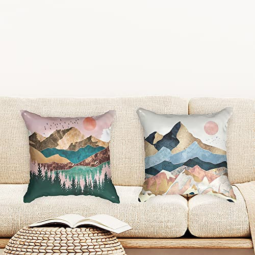 Ulticool - Kissenhülle - Natur Sonne Bergen Bohemian - Set von 2 Motiven – 45 cm x 45 cm - Dekokissen ohne Füllung - Kissenbezug Zubehör für Sofa/Bett - Braun