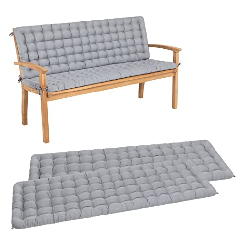 HAVE A SEAT Living - Gartenbank Auflage mit Rückenteil 100 cm - Bequemes Gartenbankauflagen Set - Waschbar bis 95°C, Orthopädisch, Wetterfest - Made in Germany (2X 100x48 cm, Hellgrau)