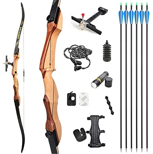 SHARROW Bogenschießen Takedown Recurve Bogen und Pfeile Set 66/68/70 Zoll Erwachsene Wettbewerb Bogen 14-40lbs Sportbogen Langbogen für Jugend Erwachsene Outdoor Training Schießen (20lbs/66, Schwarz)