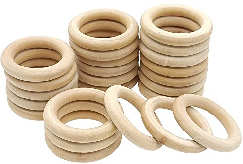 YDHfdc Holz Ringe Natur 24 Stück Natürliche Holzringe Zum Basteln Holzringe Anhänger Anschlüsse für Handwerk, Makramee, DIY, Heimdekoration, Schmuckherstellung - 55mm