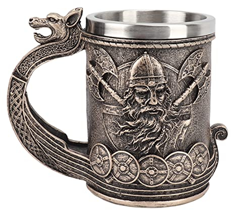 Chope à Bière Viking en Acier Inoxydable, Grande Chope à Boire de Style Rétro Pirate Innovant, Tasse à Bière en Bronze de Grande Capacité, Chope à Café Viking Warrior pour Bière, Café, Boisson