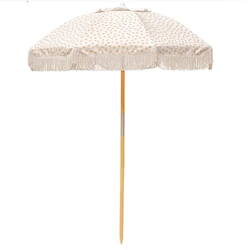 180cm Boho Sombrilla de Playa con Flecos, Impresión de Lunares Parasol de Jardín Paraguas Inclinable, Sombrilla de Patio para Vacaciones al Exterior Jardín Césped Piscina Patio