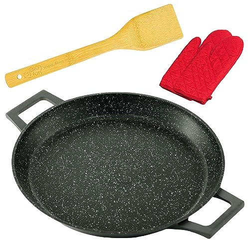 4BIG.fun Poêle à paella 36 cm induction pour 6 à 7 personnes avec spatule et poêle de service