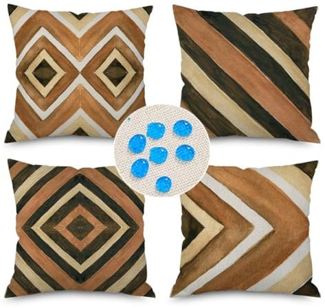 Wasserdicht Kissenbezug 55x55cm/22x22in, 4er Set Dekorativ Outdoor Kissenhülle Braune Geometrie Deko Sofakissen Couchkissen Leinen Zierkissenbezüge für Sofa Wohnzimmer Balkon Garten Auto ZC-599
