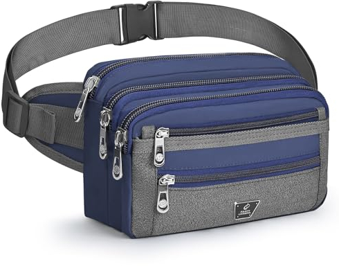 Xoolkly Bauchtasche für Herren Damen Bauchtasche Gürteltasche Herren mit 7 Reißverschlusstaschen Hüfttasche für Sport Fitnesss Laufen Joggen Radfahren Reisen Camping, Blau