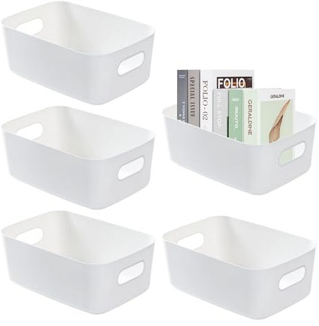 Zfseyuh 5 Stück Groß Aufbewahrungsbox Kunststoff,30*20.5*12.5 cm Aufbewahrungsboxen mit Griff,Stapelbar Bad Aufbewahrungsbox,Suitable for Kitchen,Bathroom,Wardrobe,Office