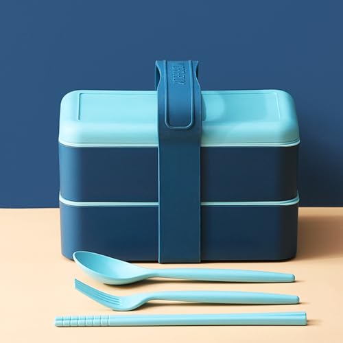 SchAan Lunchbox Kinder,Mit Fächern Bento Box Erwachsene Brotbox Essensbox Kindergarten 1440 Ml Frühstücksbox Auslaufsicher Vesperbox Schule Büro Jausenbox,Blau